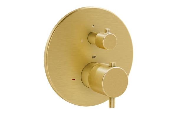 VitrA Root Round Integrated Thermostatic Bath/Shower Mixer Valve - Brushed Gold